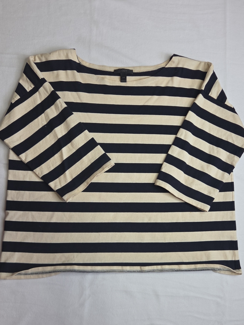 J. Crew Navy and Cream Striped Boatneck Top